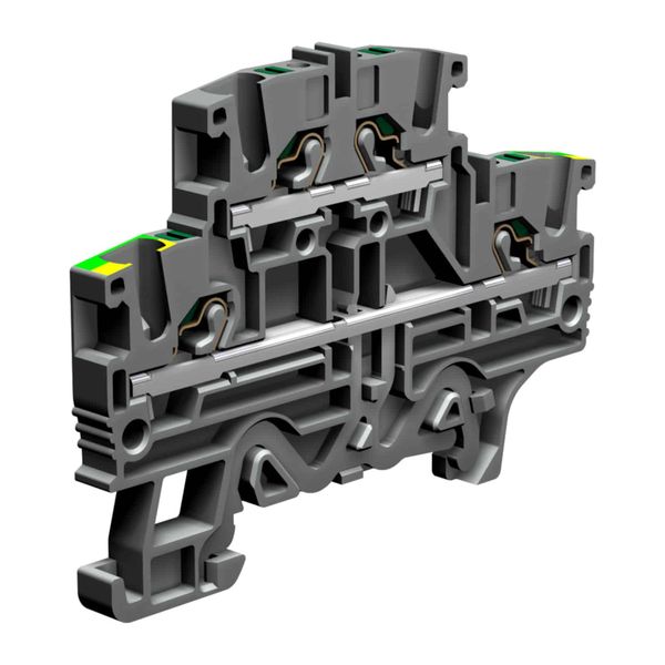 Push-in terminal block 2.5mm2, 2-levels, feed-through+earth, grey color image 1