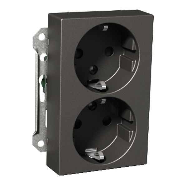 Exxact double socket-outlet centre-plate high earthed screwless anthracite image 2