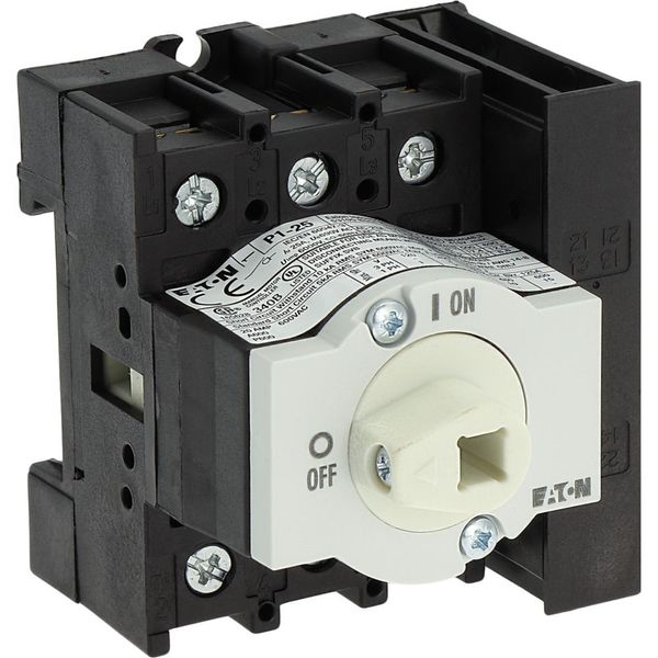 Main switch, P1, 25 A, rear mounting, 3 pole, 1 N/O, 1 N/C, Emergency switching off function, Lockable in the 0 (Off) position, With metal shaft for a image 52