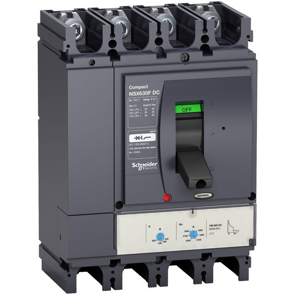 circuit breaker ComPact NSX600F DC, 36 kA at 750 VDC,TM-DC trip unit, 600 A rating, 4 poles image 3