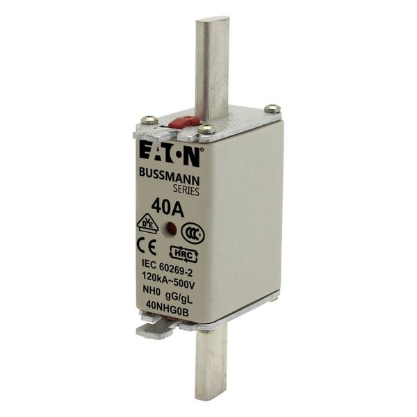 Fuse-link, LV, 40 A, AC 500 V, NH0, gL/gG, IEC, dual indicator, live gripping lugs image 4