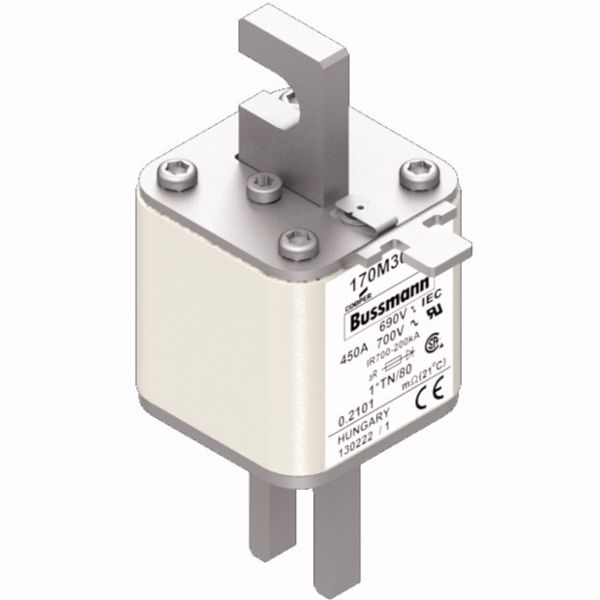 Fuse-link, high speed, 450 A, AC 690 V, compact DIN 1, 45 x 58 x 104 mm, aR, DIN, IEC, single indicator image 2