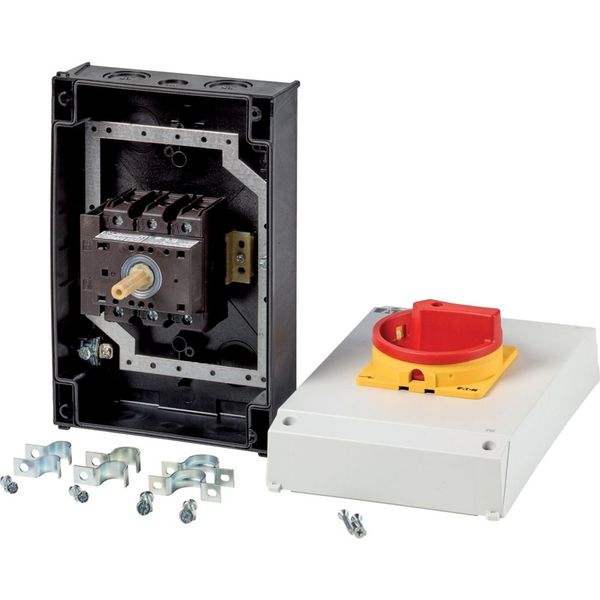 Main switch, P3, 63 A, surface mounting, 3 pole, 1 N/O, 1 N/C, Emergency switching off function, With red rotary handle and yellow locking ring, Locka image 4