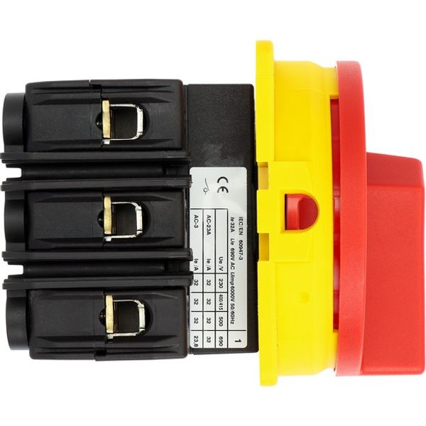 Main switch, P3, 30 A, flush mounting, 3 pole, With red rotary handle and yellow locking ring, Lockable in the 0 (Off) position, UL/CSA image 2