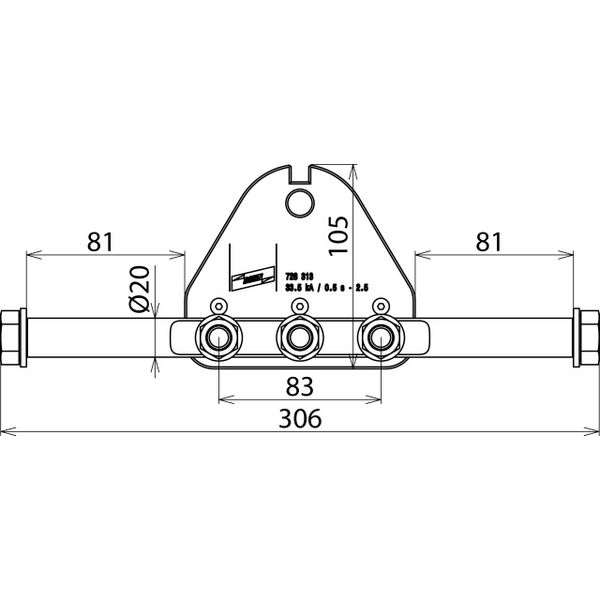 Phase connection plate 3-pole w. B 13mm w. round bolt D 20mm L 305mm image 2