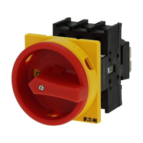 Main switch, P1, 40 A, flush mounting, 3 pole, Emergency switching off function, With red rotary handle and yellow locking ring, Lockable in the 0 (Of image 13