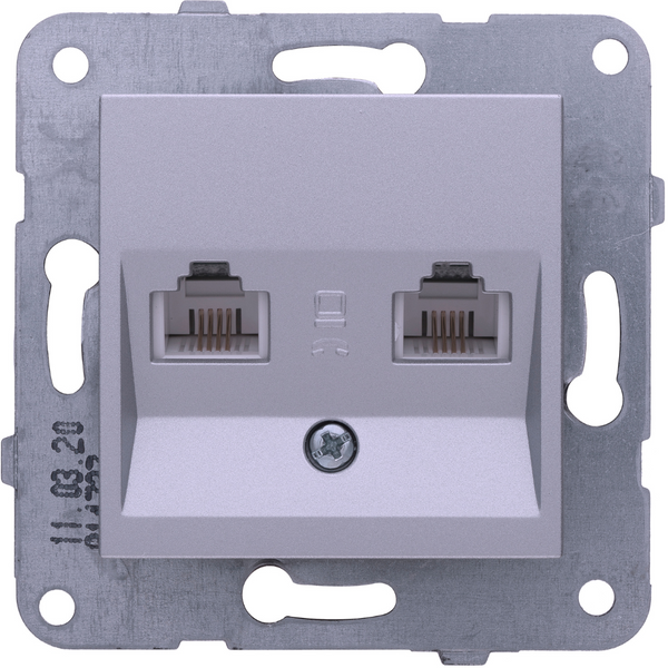 Karre Plus-Arkedia Silver Two Gang Num Phone Socket (2xCAT3) image 1