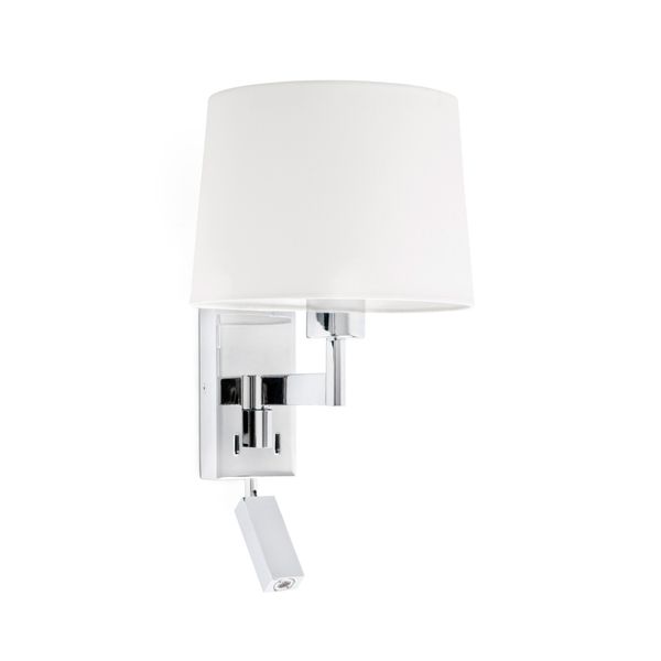 ARTIS CHROME WALL LAMP WITH READER WHITE LAMPSHADE image 1
