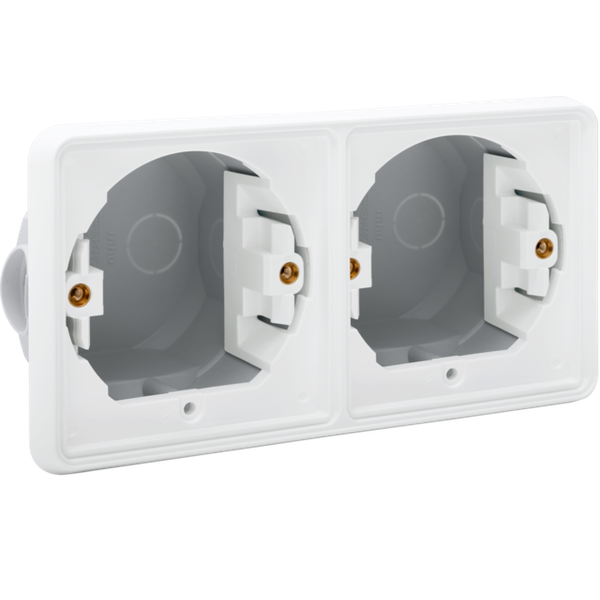 Splashproof double horizontal flush-mounting box for two functions, wh image 1