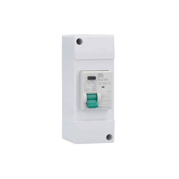 RCD with shellThin shell 130x50x60mm in whitewith RCD 25A, 2pole, 30mA, type A (RN11)in white box with label image 1