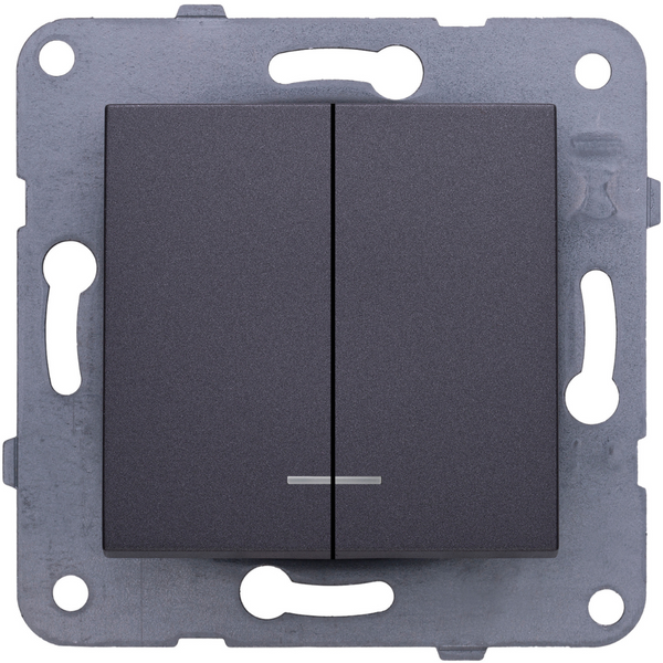 Karre Plus-Arkedia Dark Grey (Quick Connection) Illuminated Two Gang Switch image 1