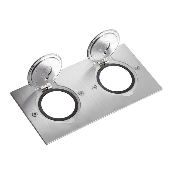 FLOOR RECTANGULAR DOUBLE GANG RECEPTACLE BRUSHED STAINLESS STEEL image 2