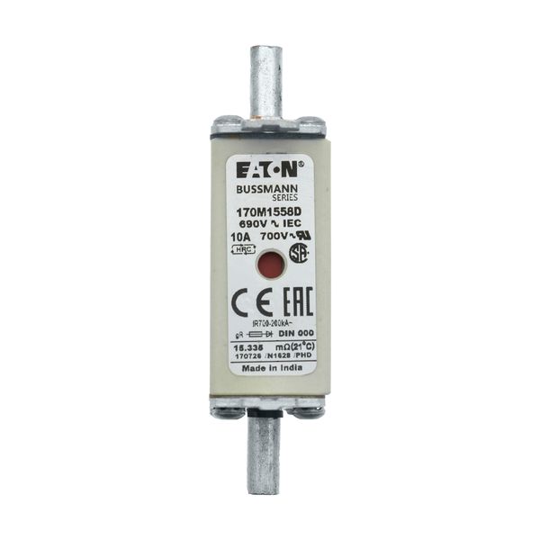 Fuse-link, high speed, 10 A, AC 690 V, DIN 000, gR, DIN, IEC, dual indicator, live gripping lugs image 17