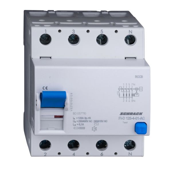 Residual current curcuit breaker 125A, 4-pole, 100mA,type AC image 1