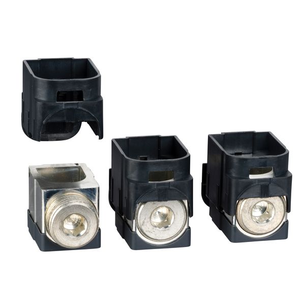 aluminium bare cable connectors, ComPact NSX, EasyPact CVS, for 1 cable 25 mm² to 95 mm², 250 A, set of 3 parts image 1