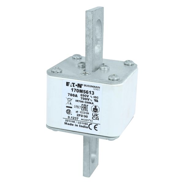 Fuse-link, high speed, 700 A, AC 690 V, size 2, 61 x 77 x 135 mm, aR, IEC, UL, no indicator, 90 mm centres image 13