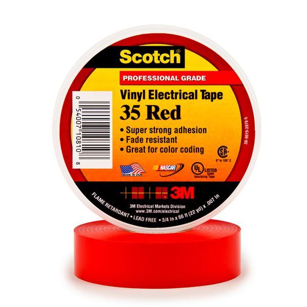 Scotch® Vinyl Color-Coding Electrical Tape 35, Red, 19 mm x 20 m image 1