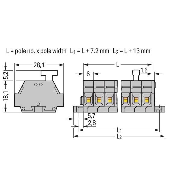 2-conductor terminal strip on one side with push-buttons with fixing f image 2