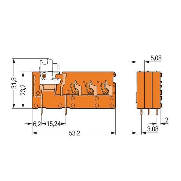 Stackable 3-conductor PCB terminal block with knife disconnect 2.5 mm² image 3