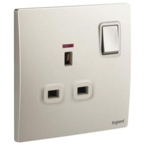 Mallia Senses - 1 gang BS switched socket outlet double pole - with LED - 13A - Champagne image 1