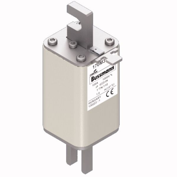 Fuse-link, high speed, 100 A, AC 1000 V, compact DIN 1, 43 x 61 x 138 mm, aR, DIN, IEC, type T indicator image 2