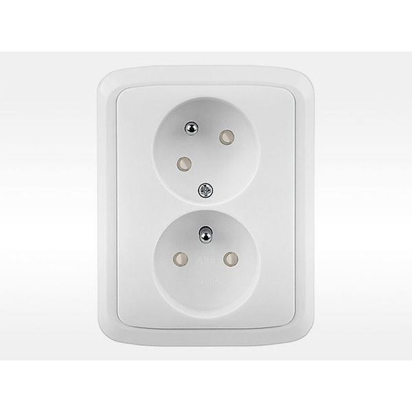 5513A-W02357 B Double socket outlet with earthing pins, shuttered, with turned upper cavity image 1