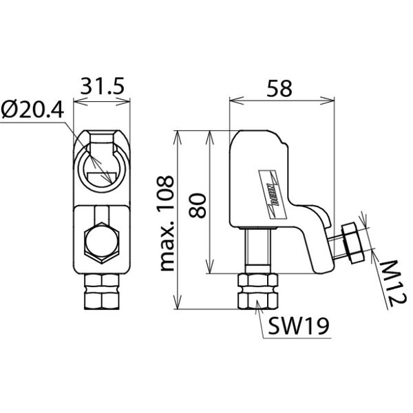 Ball head cap D 20mm, rigid, with hexagon shaft f. conductors 16-120mm image 2