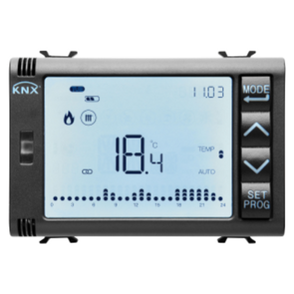 TIMED THERMOSTAT/PROGRAMMER WITH HUMIDITY MANAGEMENT - KNX - 3 MODULES - BLACK - CHORUS image 1