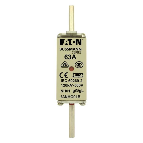 Fuse-link, LV, 63 A, AC 500 V, NH01, gL/gG, IEC, dual indicator, live gripping lugs image 15