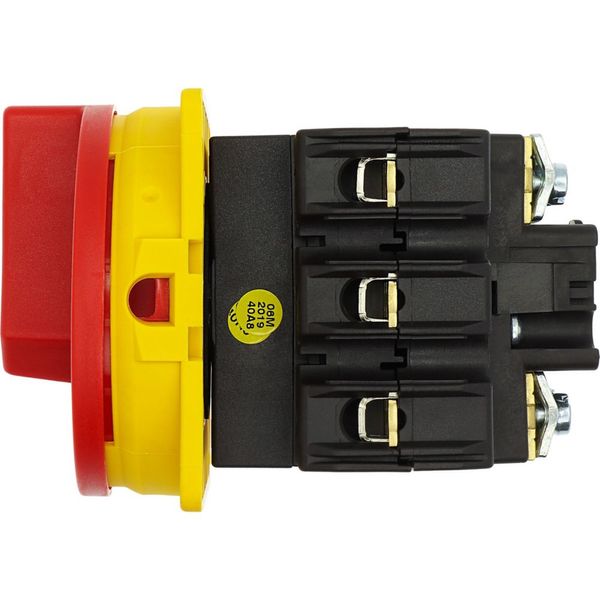 Main switch, P3, 63 A, flush mounting, 3 pole, Emergency switching off function, With red rotary handle and yellow locking ring, Lockable in the 0 (Of image 16