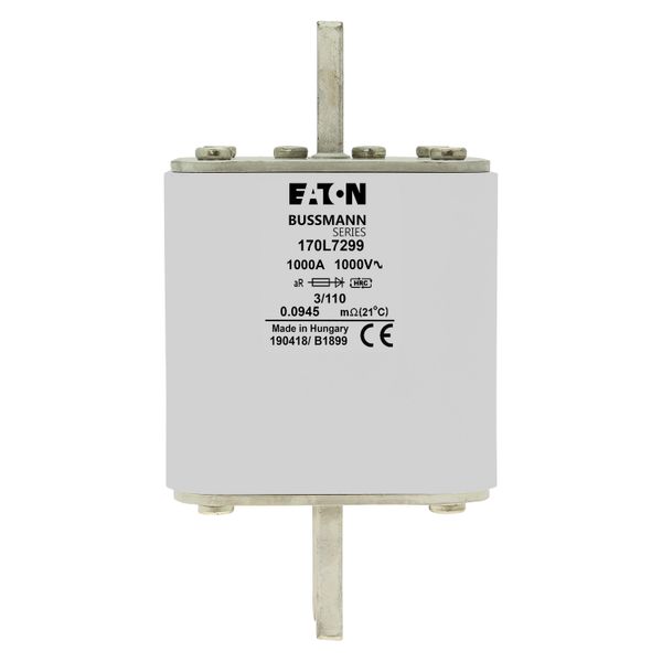 Fuse-link, high speed, 1000 A, AC 1000 V, Size 3, 76 x 90 x 141 mm, aR, DIN, IEC, visual indicator, 110 mm centres image 17