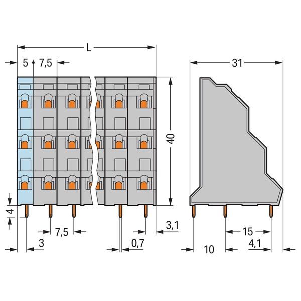 Triple-deck PCB terminal block 2.5 mm² Pin spacing 7.5 mm gray image 3
