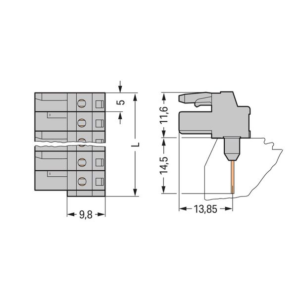 Female connector for rail-mount terminal blocks 0.6 x 1 mm pins angled image 4