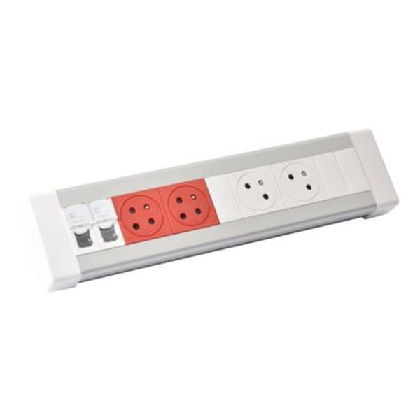 Wired desk unit equipped with 2 Surface sockets, 2 keyed Surface sockets and 2 RJ45 category 6 FTP sockets image 1