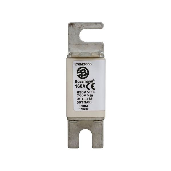 Fuse-link, high speed, 160 A, AC 690 V, DIN 00, aR, DIN, IEC, single indicator, live gripping lugs image 6