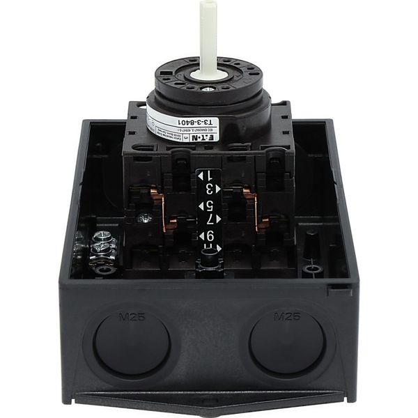 Reversing switches, T3, 32 A, surface mounting, 3 contact unit(s), Contacts: 5, 60 °, maintained, With 0 (Off) position, 1-0-2, Design number 8401 image 64