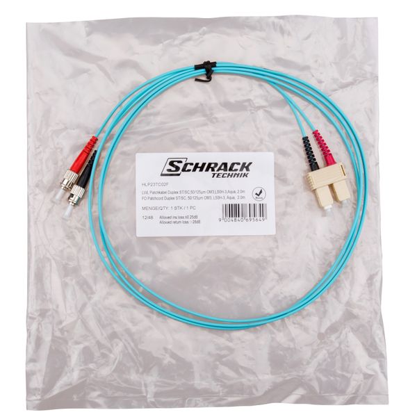 FO Patchcord Duplex ST/SC, 50/125æm OM3, LS0H-3, aqua, 10.0m image 3