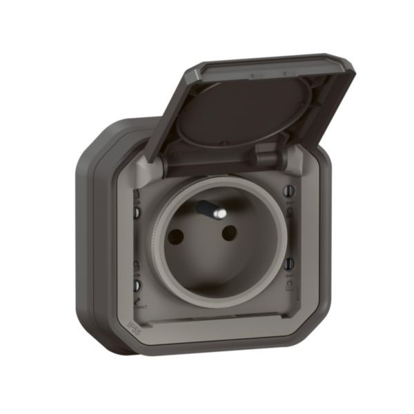 Power socket with waterproof earth with Plexo shutter 16A 250V delivered complete for recessed mounting with anthracite claws image 1