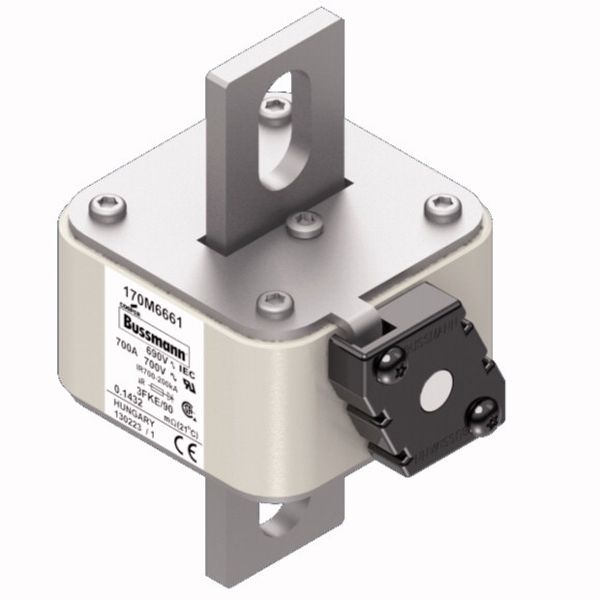 Fuse-link, high speed, 700 A, AC 690 V, size 3, 76 x 92 x 135 mm, aR, IEC, UL, single indicator image 2