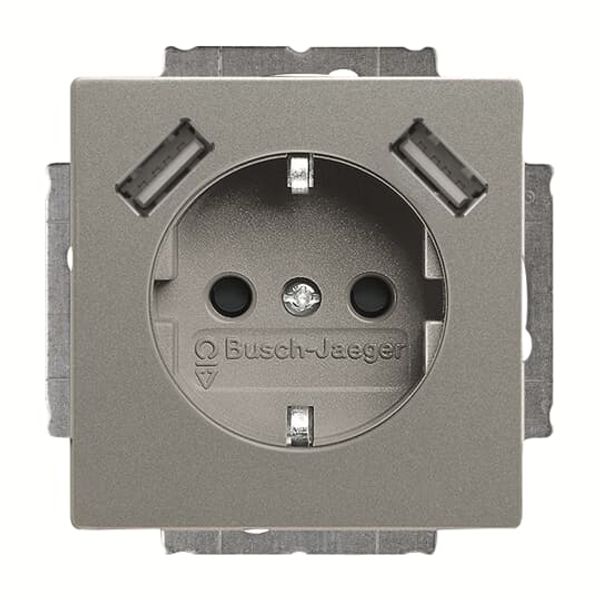 20 EUCB2USB-803-500 Socket insert Protective contact (SCHUKO) with USB AA grey metallic - 63x63 image 1