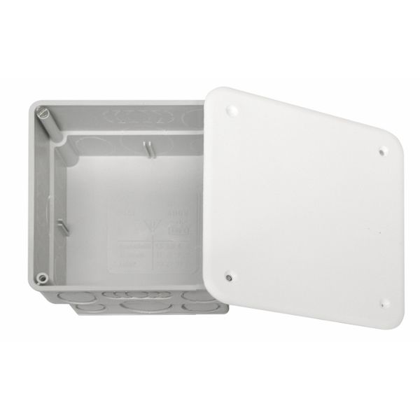 Flush junction box 100x100xd50mm, break out opening,cover wt image 1