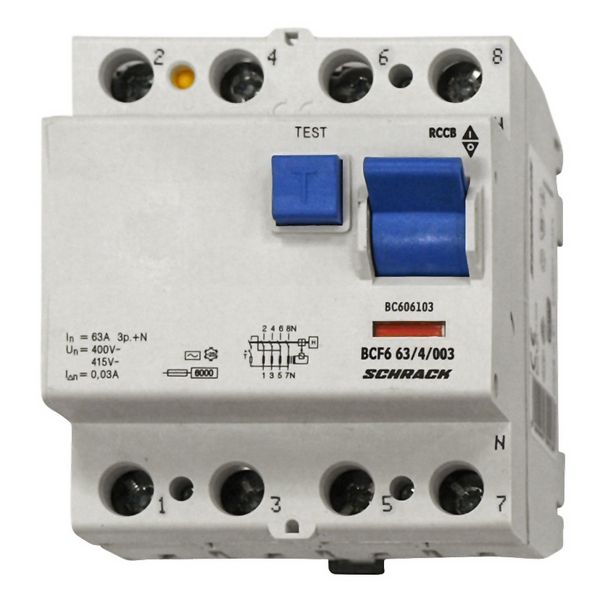 Residual current circuit breaker 63A, 4-p, 30mA,type AC, 6kA image 1