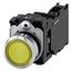 Illuminated pushbutton, 22 mm, round, Metal, shiny, yellow, pushbutton, flat, momentary contact type, with holder, 1 NO+1 NC, LED module  3SU1156-0AB30-3FA0-Z Y10 thumbnail 1