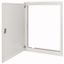 Flush-mounting trim ring with sheet steel door and locking rotary lever for 3-component system, W = 400 mm, H = 460 mm, white thumbnail 1