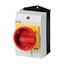 Main switch, T0, 20 A, surface mounting, 2 contact unit(s), 3 pole, 1 N/O, Emergency switching off function, With red rotary handle and yellow locking thumbnail 3