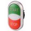 Double actuator pushbutton, RMQ-Titan, Actuators and indicator lights non-flush, momentary, White lens, green, red, inscribed, Bezel: titanium, START/ thumbnail 1