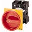 Main switch, P1, 25 A, rear mounting, 3 pole, 2 N/O, 2 N/C, Emergency switching off function, With red rotary handle and yellow locking ring thumbnail 1