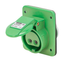 10° ANGLED FLUSH-MOUNTING SOCKET-OUTLET - IP44 - 3P 32A 20-25V and 40-50V 100-200HZ - GREEN - 4H - SCREW WIRING thumbnail 1