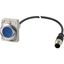 Illuminated pushbutton actuator, Flat, maintained, 1 N/O, Cable (black) with M12A plug, 4 pole, 1 m, LED Blue, Blue, Blank, 24 V AC/DC, Metal bezel thumbnail 2