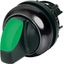 Illuminated selector switch actuator, RMQ-Titan, With thumb-grip, momentary, 2 positions, green, Bezel: black thumbnail 1